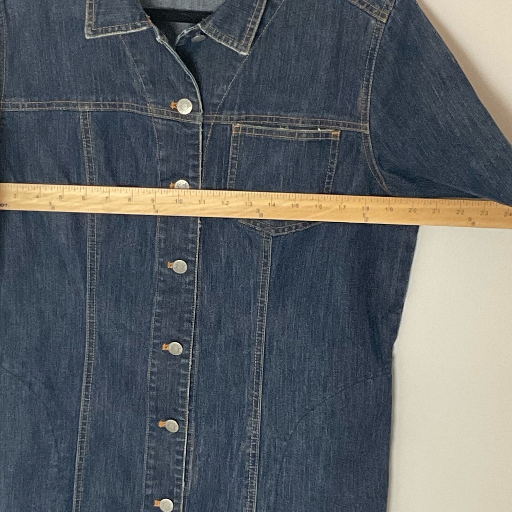 Chico's Dark Blue Denim Knee Length Jacket-Dress with Pockets Size Large - Picture 5 of 7